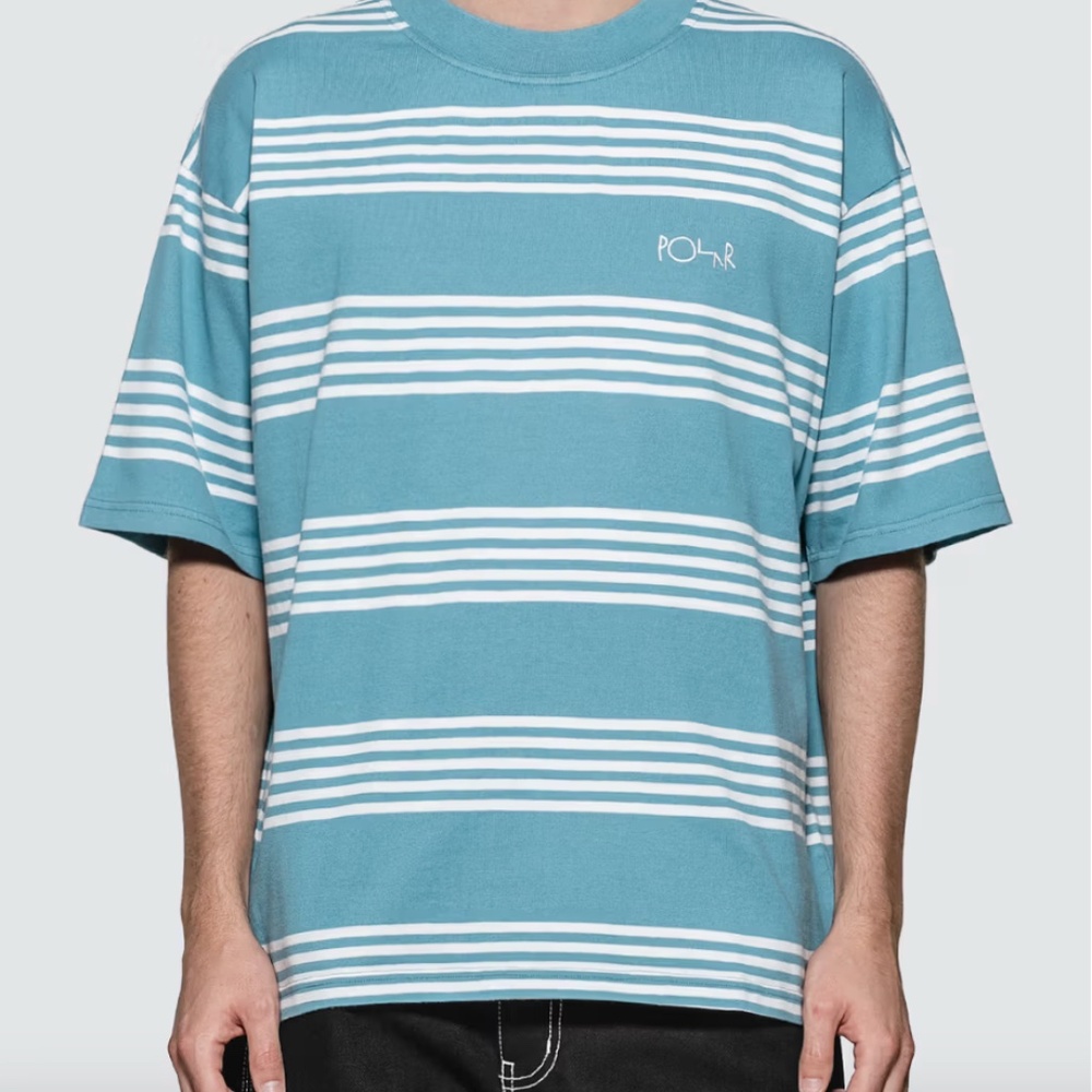 POLAR SKATE CO Blue & White Striped Tee Mens S